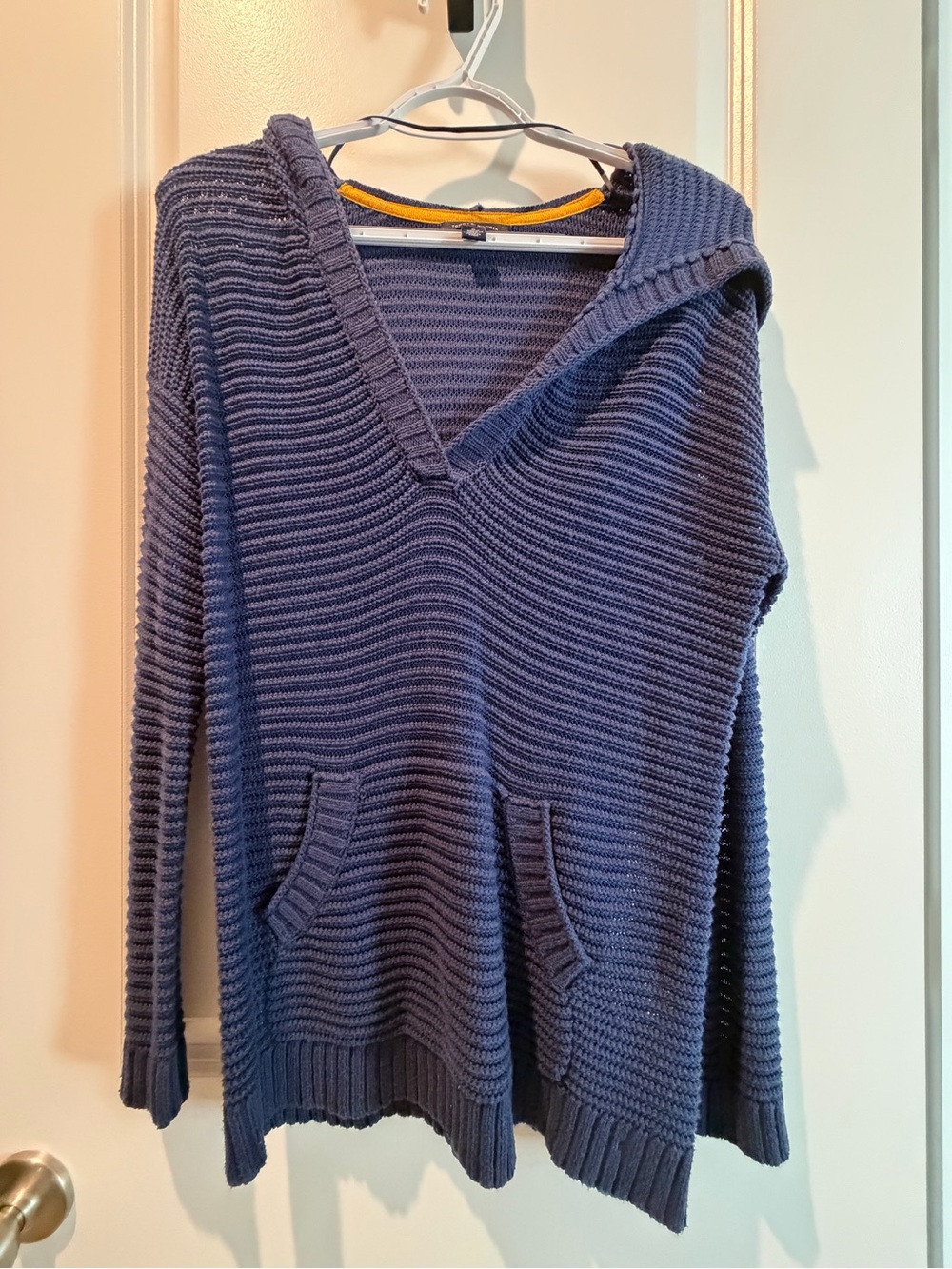 Tommy Hilfiger Ribbed V-Neck Hooded Sweater - Navy Blue